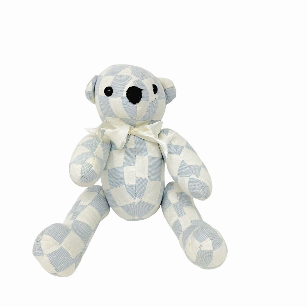 Donna Sharp‎ Blue White Quilted Plush Teddy Bear Shabby Chic 11”